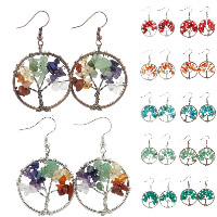 Tree Of Life Earrings, Brass, with Gemstone, plated, natural 30mm 