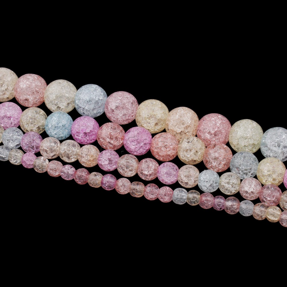Perles quartz craquelé, Cristal craquelé, Rond, craquelure, couleurs mélangées, Trou:Environ 1mm, Longueur:Environ 15.5 pouce, Vendu par brin