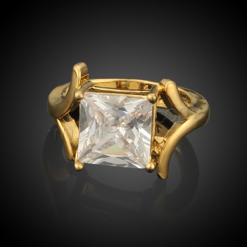 Кубическое цирконовое латунное кольцо, Латунь, Квадратная форма, 18K золотым напылением, разный размер для выбора & Женский & с кубическим цирконием, не содержит свинец и кадмий, 10mm, продается PC