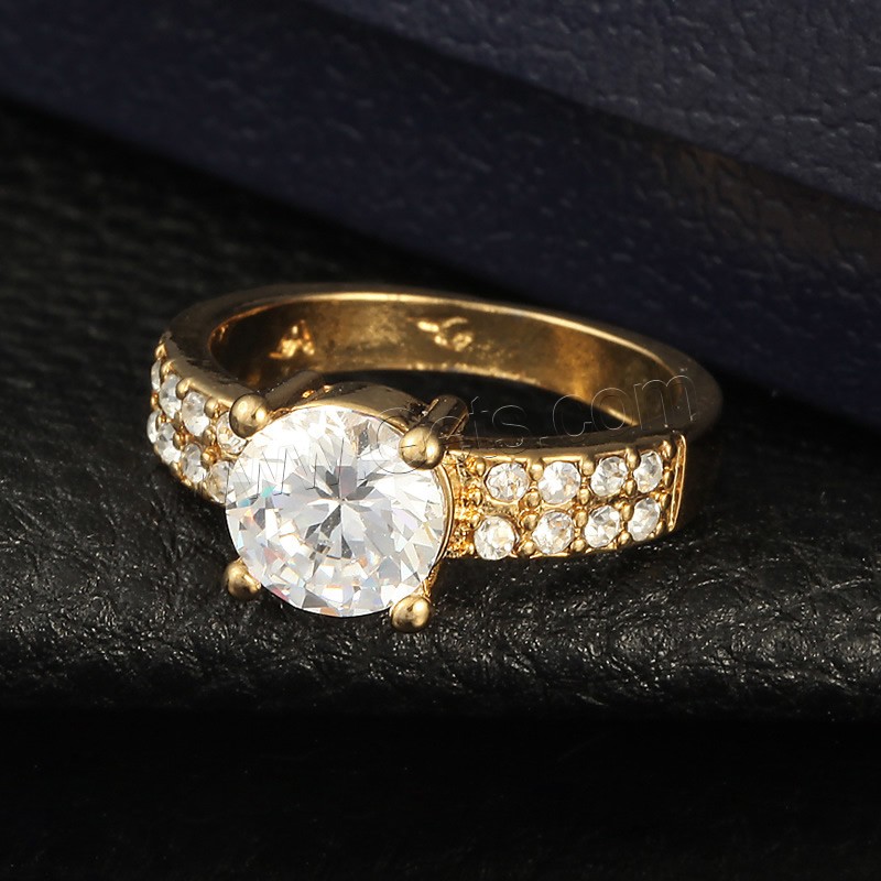 Circón cúbico anillo de dedo de latón, metal, chapado en oro de 18 K, diverso tamaño para la opción & para mujer & con circonia cúbica, libre de plomo & cadmio, 4.2x8mm, Vendido por UD