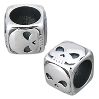 Stainless Steel Large Hole Beads, Cube, with skull pattern & blacken Approx 8.5mm 