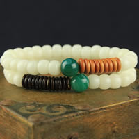 Wrist Mala, White Bodhi Root, with Olive Nuclear & Coco & Lace Agate, Round, Unisex Approx 7 Inch 
