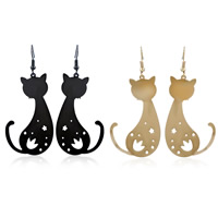 Eisen Ohrhänger, Eisen Haken, Katze, plattiert, für Frau, keine, frei von Blei & Kadmium, 53x30mm, verkauft von Paar