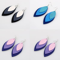 Wood Earring, with Nylon Cord & Zinc Alloy, iron earring hook, Leaf, platinum color plated, dyed & for woman 