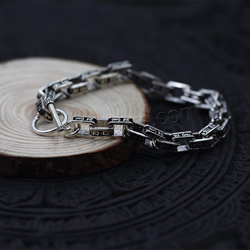 Men Bracelet, Thailand Sterling Silver, different length for choice & rectangle chain & for man, 6mm, Sold By Strand