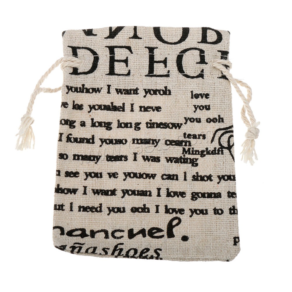 Baumwollgewebe Kordelzugbeutel, mit Hanfgarn, Rechteck, verschiedene Größen vorhanden & mit Brief Muster, 100PCs/Tasche, verkauft von Tasche