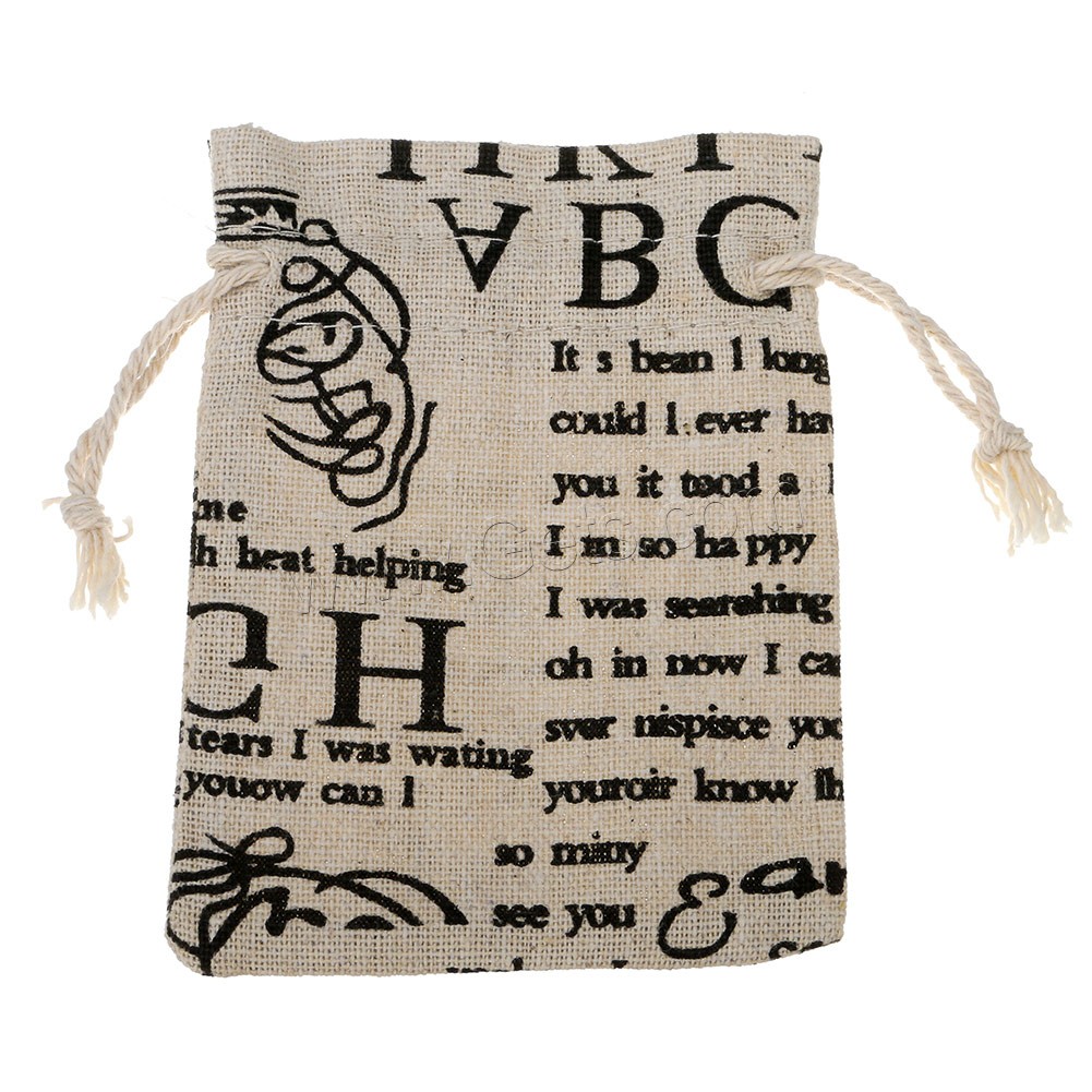 Tissu en coton sac de cordon, avec Chanvre, rectangle, normes différentes pour le choix & avec le motif de lettre, 100PC/sac, Vendu par sac