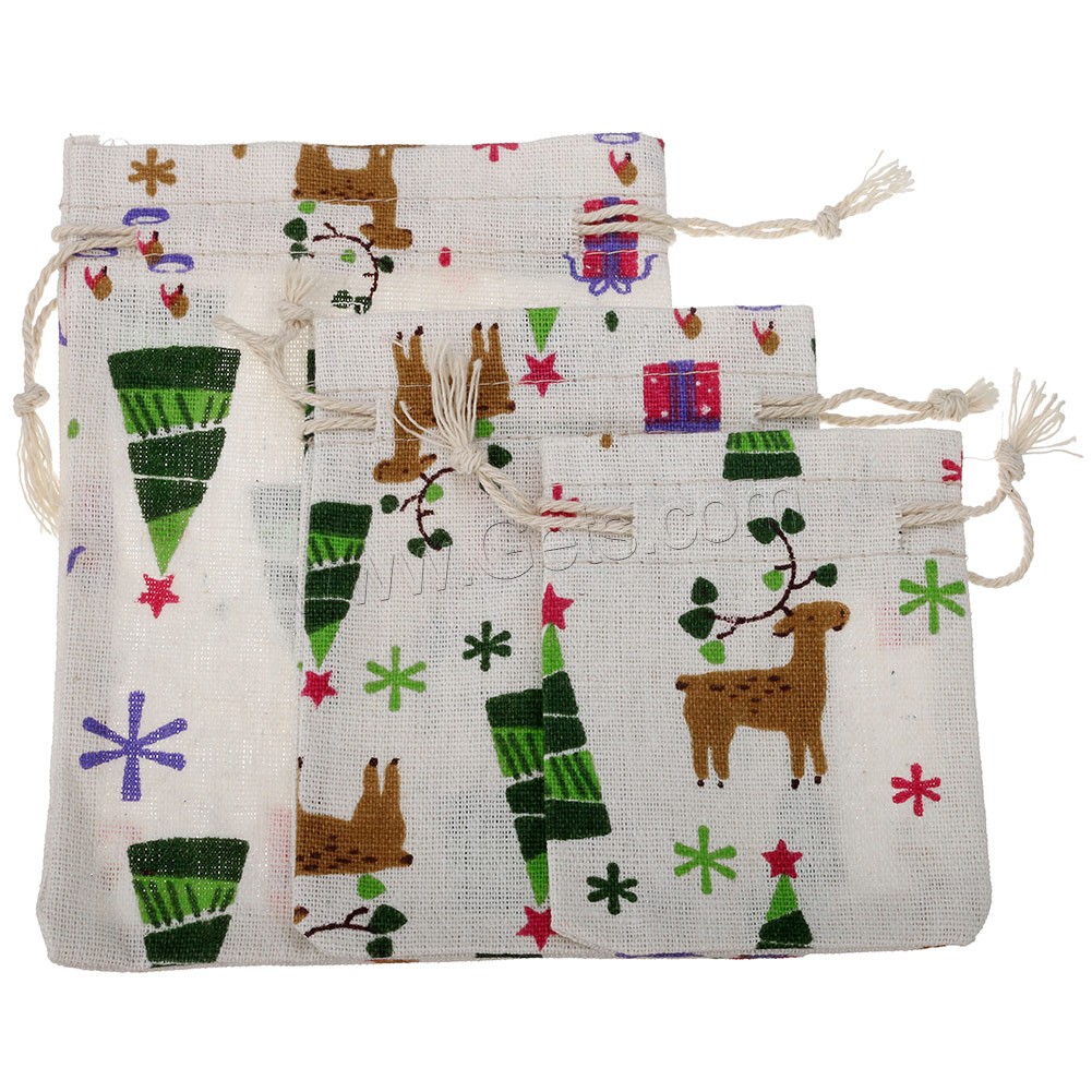 Tissu en coton sac de cordon, avec Chanvre, rectangle, Bijoux de Noël & normes différentes pour le choix, 100PC/sac, Vendu par sac