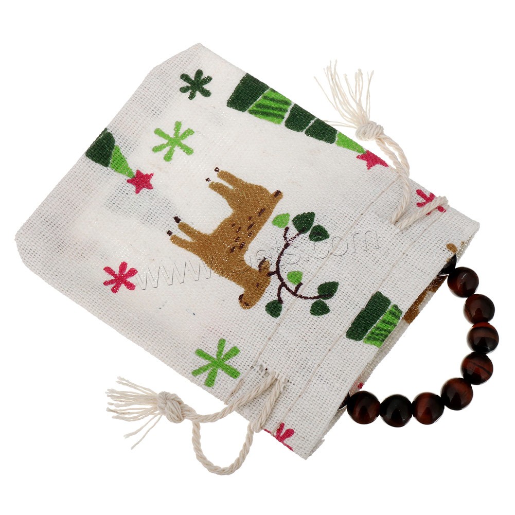 Tela de algodón la bolsa reversible con asas, con Cáñamo, Rectángular, Joyas de Navidad & diverso tamaño para la opción, 100PCs/Bolsa, Vendido por Bolsa