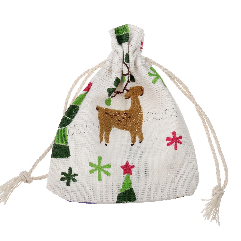 Tissu en coton sac de cordon, avec Chanvre, rectangle, Bijoux de Noël & normes différentes pour le choix, 100PC/sac, Vendu par sac