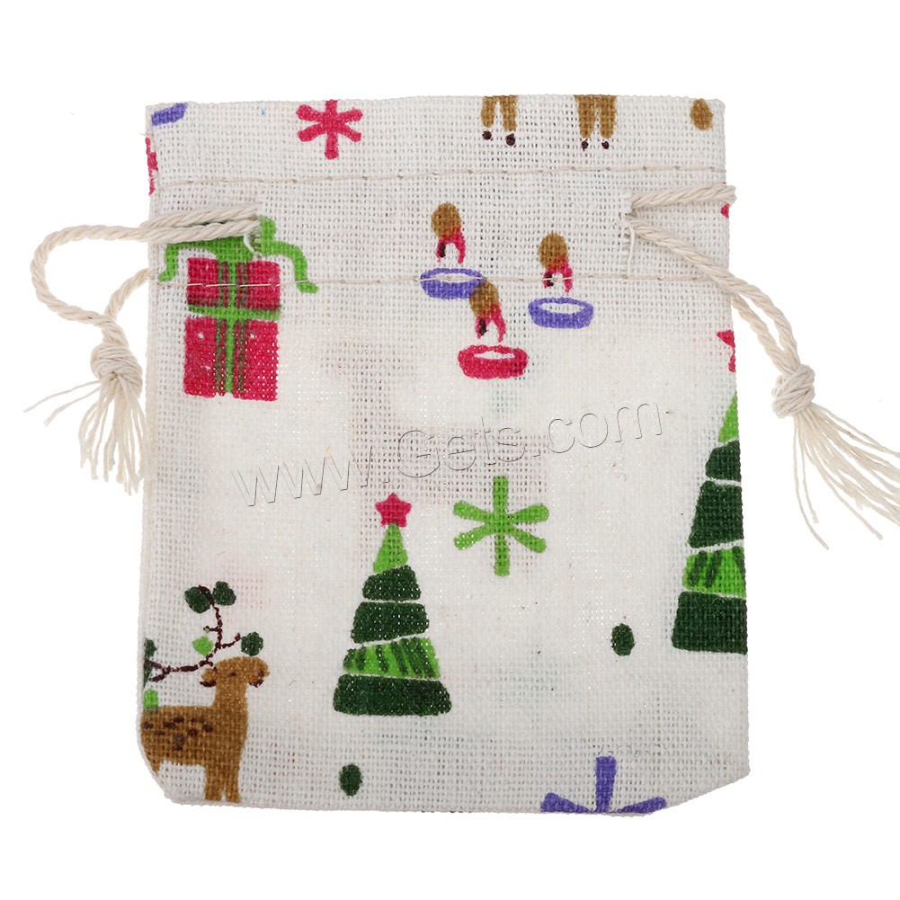 Cotton Fabric Drawstring Pouches, with Linen, Rectangle, Christmas jewelry & different size for choice, 100PCs/Bag, Sold By Bag
