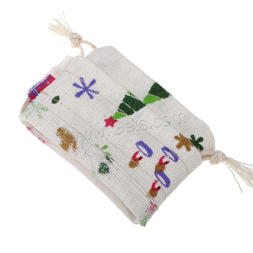Tela de algodón la bolsa reversible con asas, con Cáñamo, Rectángular, Joyas de Navidad & diverso tamaño para la opción, 100PCs/Bolsa, Vendido por Bolsa