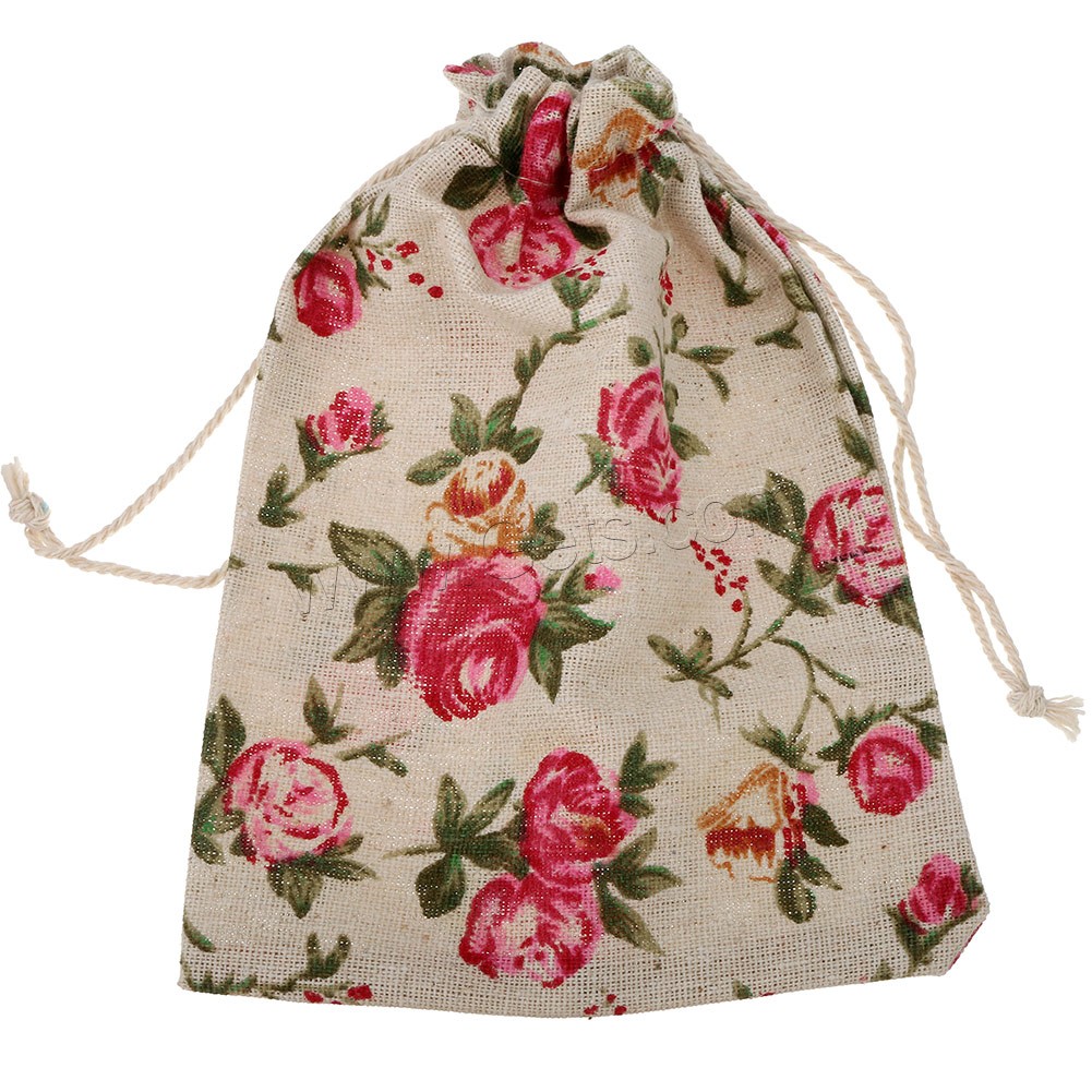 Baumwollgewebe Kordelzugbeutel, mit Hanfgarn, Rechteck, verschiedene Größen vorhanden & mit Blumenmuster, 100PCs/Tasche, verkauft von Tasche