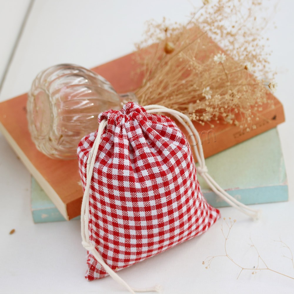 Cotton Fabric Drawstring Pouches, gingham & different size for choice, Sold By PC
