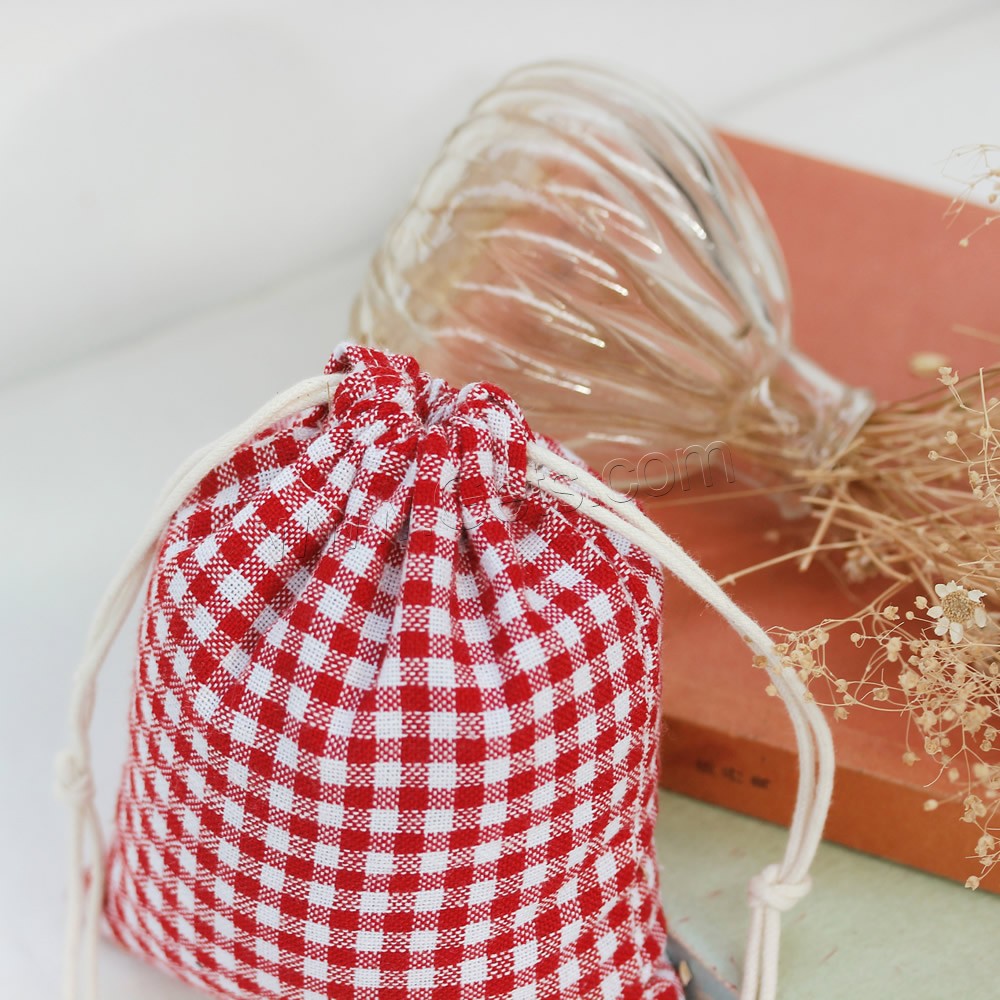 Cotton Fabric Drawstring Pouches, gingham & different size for choice, Sold By PC