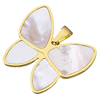 White Shell Pendants, Stainless Steel, with White Shell, Butterfly, gold color plated Approx 