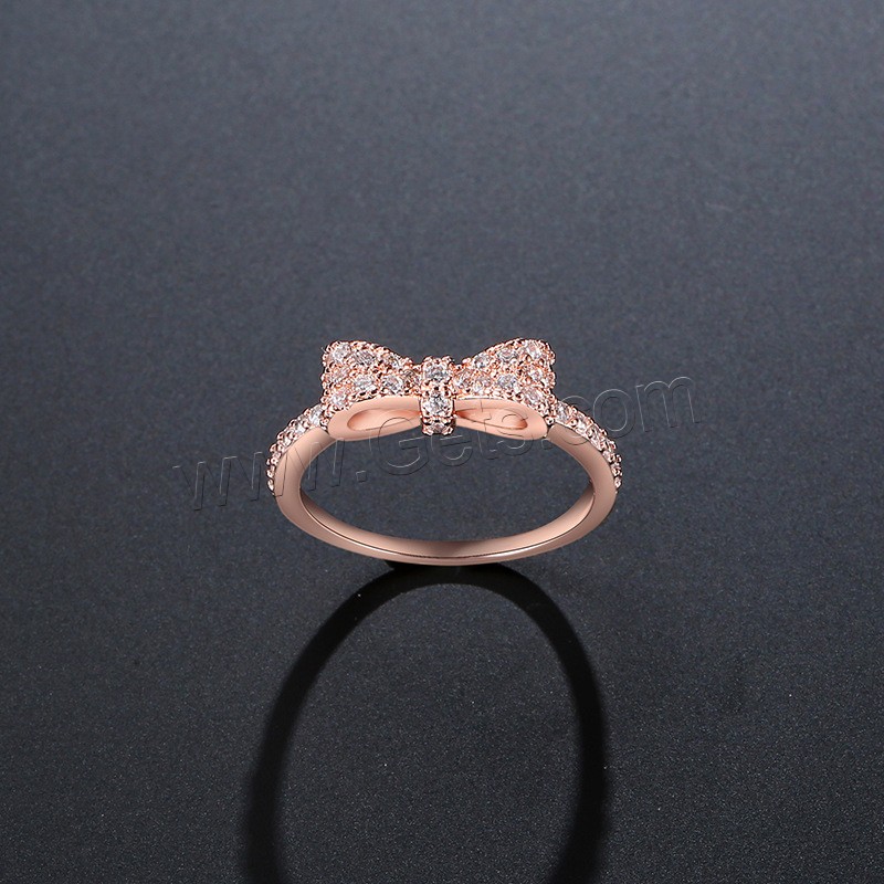 Cubic Zirconia Micro Pave Brass Finger Ring, Bowknot, rose gold color plated, different size for choice & micro pave cubic zirconia & for woman, nickel, lead & cadmium free, 18mm, Sold By PC