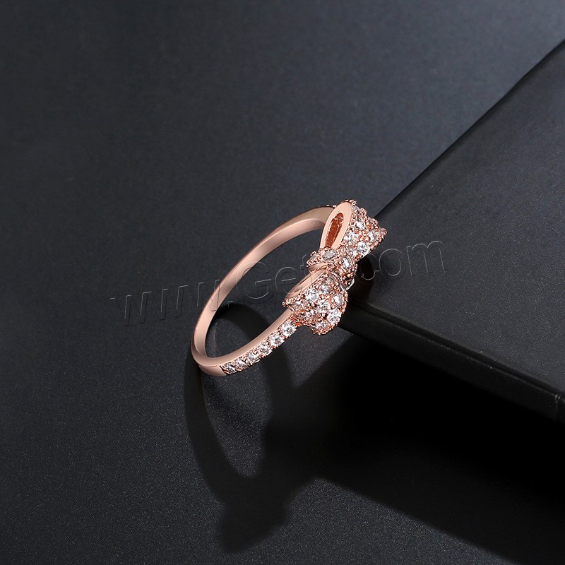 Cubic Zirconia Micro Pave Brass Finger Ring, Bowknot, rose gold color plated, different size for choice & micro pave cubic zirconia & for woman, nickel, lead & cadmium free, 18mm, Sold By PC