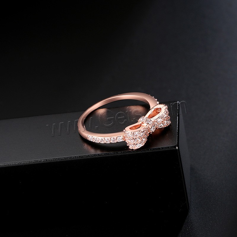 Цирконий Micro Pave Латунь палец кольцо, Бантик, плакированный цветом розового золота, разный размер для выбора & инкрустированное микро кубического циркония & Женский, не содержит никель, свинец, 18mm, продается PC