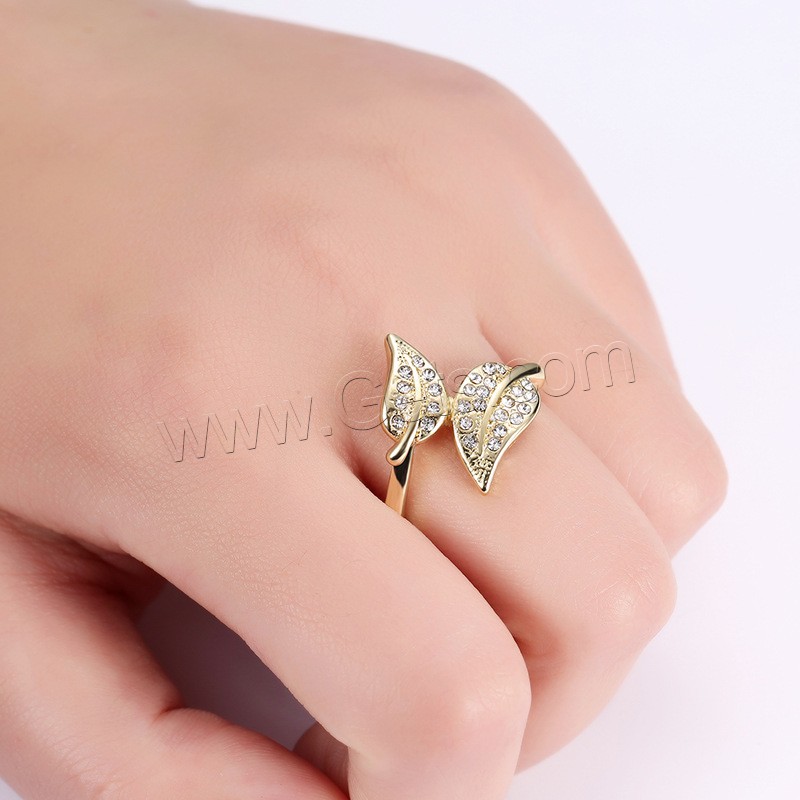 Zinc Alloy Cuff Finger Ring, Leaf, gold color plated, different size for choice & micro pave cubic zirconia & for woman, lead & cadmium free, 16mm, Sold By PC