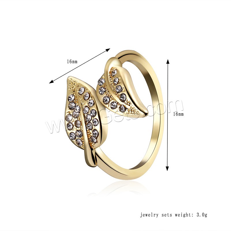 Zinc Alloy Cuff Finger Ring, Leaf, gold color plated, different size for choice & micro pave cubic zirconia & for woman, lead & cadmium free, 16mm, Sold By PC