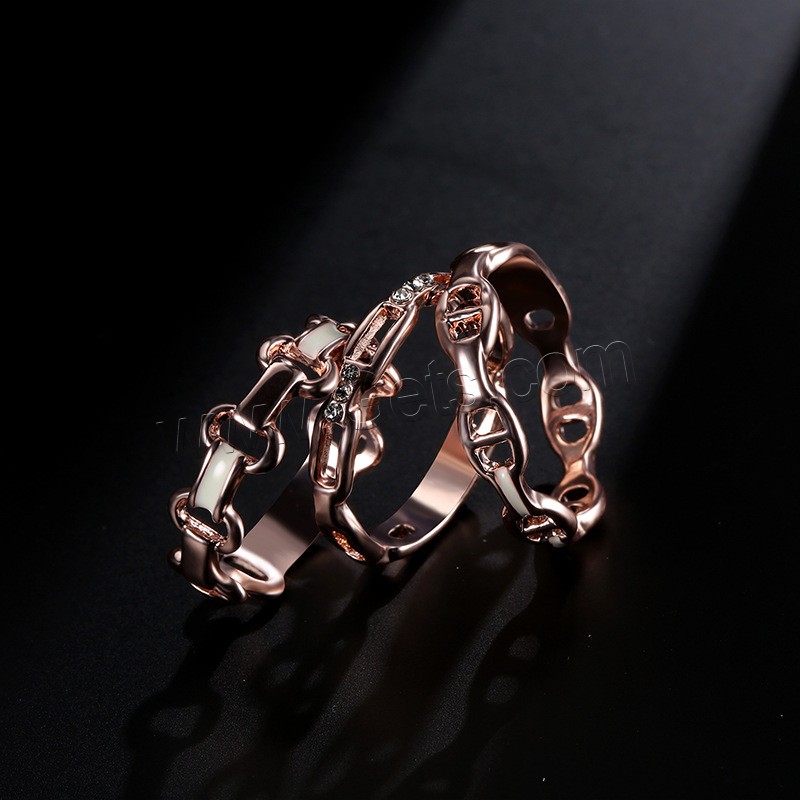 Zinc Alloy Ring Set, rose gold color plated, different size for choice & for woman & with rhinestone, lead & cadmium free, 19mm, 3PCs/Set, Sold By Set