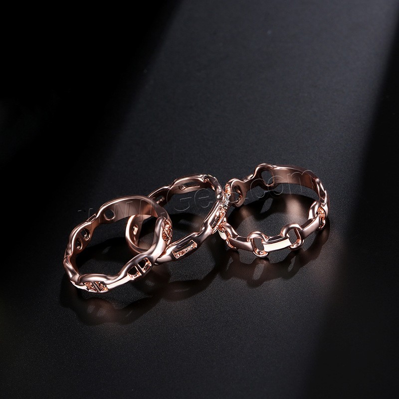 Zinc Alloy Ring Set, rose gold color plated, different size for choice & for woman & with rhinestone, lead & cadmium free, 19mm, 3PCs/Set, Sold By Set