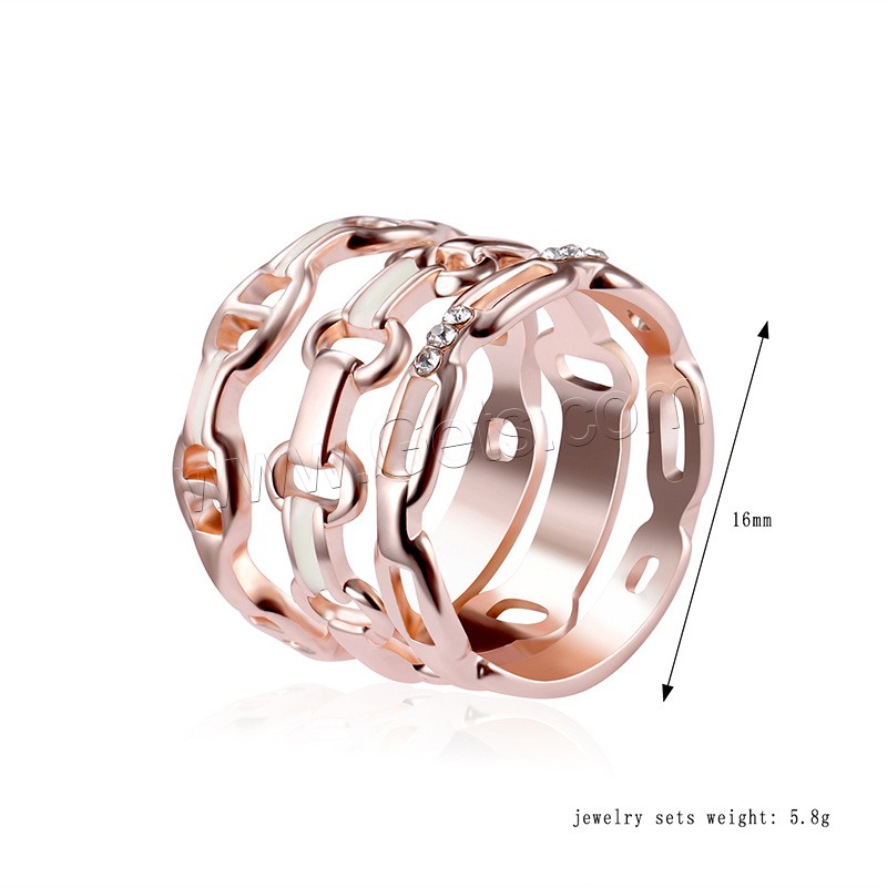 aleación de zinc Anillo Set, chapado en color rosa dorada, diverso tamaño para la opción & para mujer & con diamantes de imitación, libre de plomo & cadmio, 19mm, 3PCs/Set, Vendido por Set
