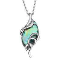 Abalone Shell Necklace, Brass, with stainless steel chain & Abalone Shell, platinum color plated, oval chain 2mm Approx 20 Inch 