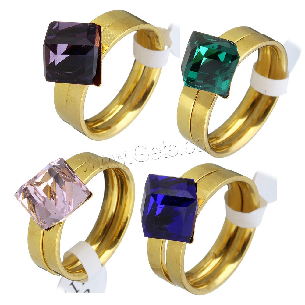 Stainless Steel Ring Set, pendant & earring, with Crystal, Cubist, gold color plated, different size for choice & for woman, more colors for choice, 11x11mm, 3mm, 2PCs/Set, Sold By Set