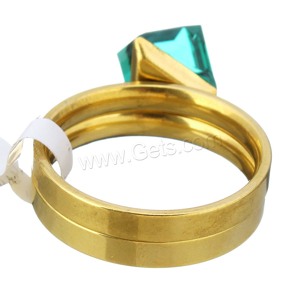 Edelstahl Ring Set, Anhänger & Ohrring, mit Kristall, kubistisch, goldfarben plattiert, verschiedene Größen vorhanden & für Frau, keine, 11x11mm, 3mm, 2PCs/setzen, verkauft von setzen