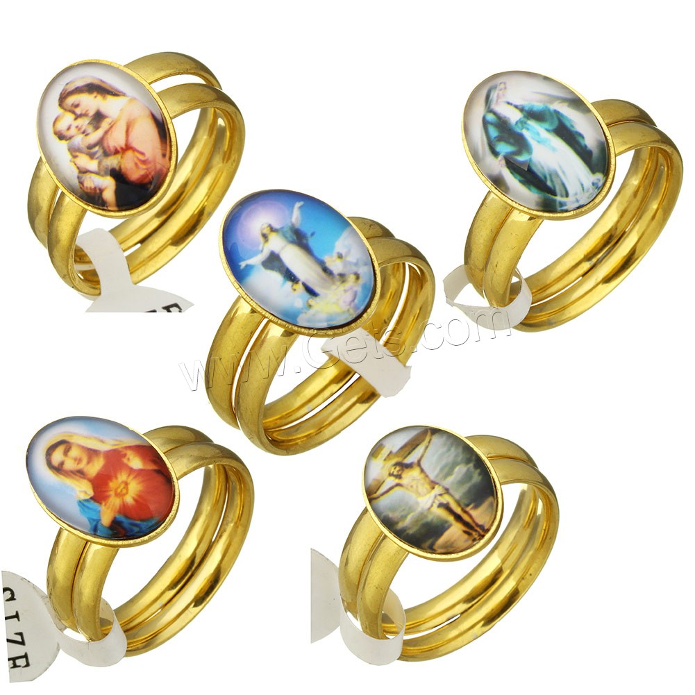 Stainless Steel Ring Set, pendant & earring, with Paper & Glass, Flat Oval, gold color plated, time gem jewelry & different size for choice & different designs for choice & for woman, 11x15mm, 3mm, 2PCs/Set, Sold By Set