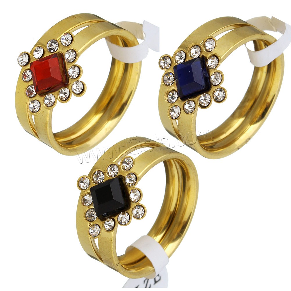 Edelstahl Ring Set, Anhänger & Ohrring, mit Kristall, Rhombus, goldfarben plattiert, verschiedene Größen vorhanden & für Frau & mit Strass, keine, 13.5x13.5mm, 3mm, 2PCs/setzen, verkauft von setzen