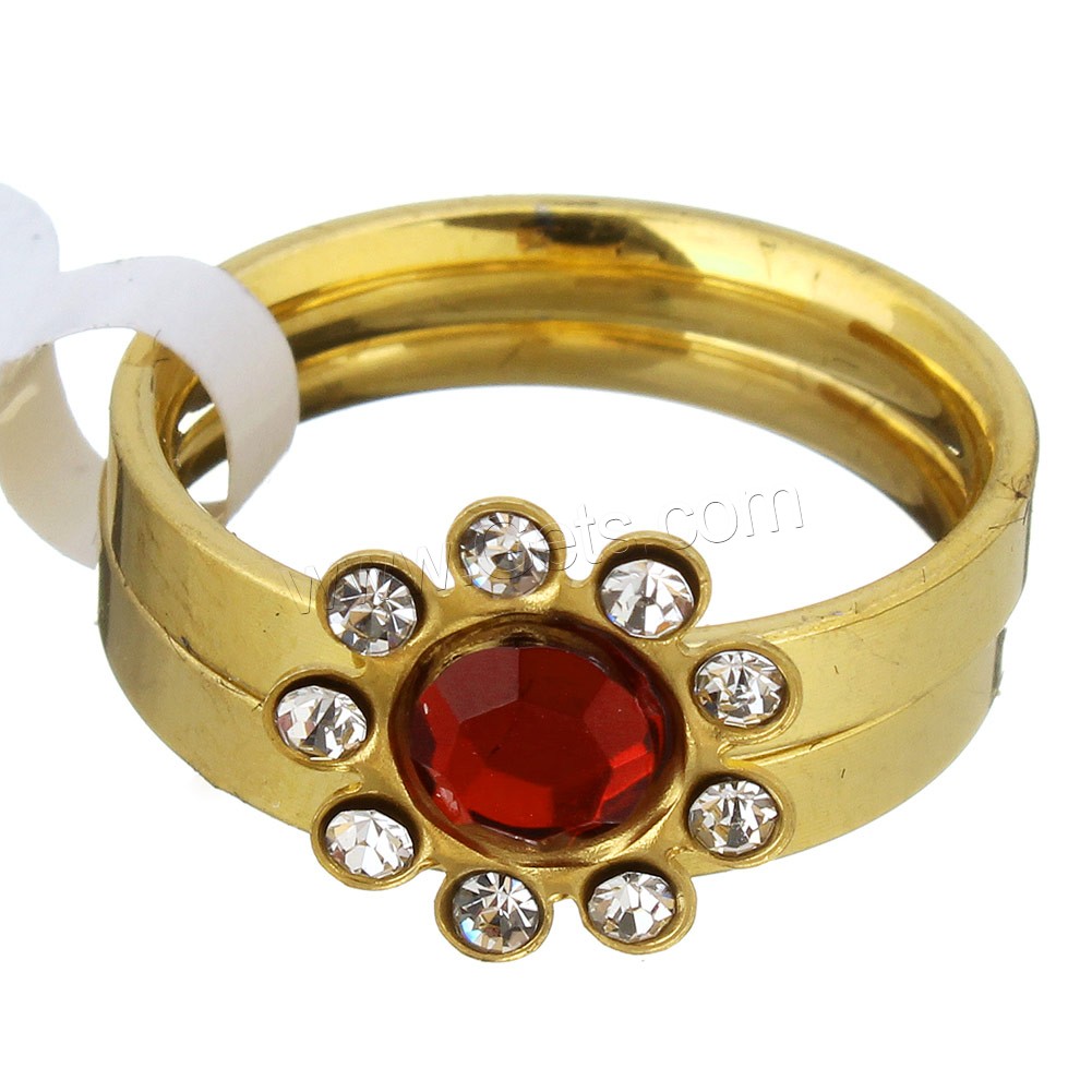 Edelstahl Ring Set, Anhänger & Ohrring, mit Kristall, Blume, goldfarben plattiert, verschiedene Größen vorhanden & für Frau & mit Strass, keine, 11x11mm, 3mm, 2PCs/setzen, verkauft von setzen