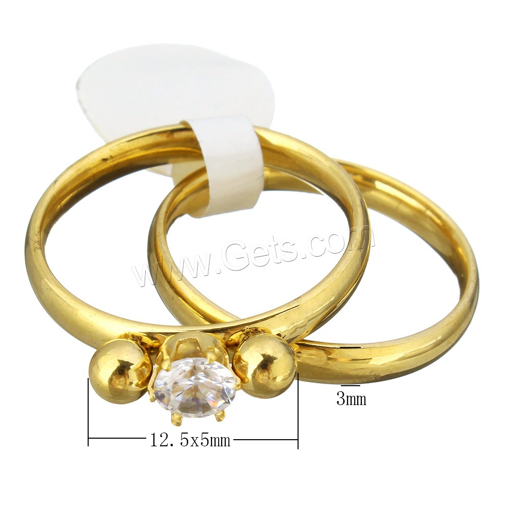 Stainless Steel Ring Set, pendant & earring, with Crystal, gold color plated, different size for choice & for woman, 12.5x5mm, 3mm, 2PCs/Set, Sold By Set