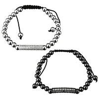 Stainless Steel Woven Ball Bracelets, with Nylon Cord & Brass, stainless steel magnetic clasp, Column, plated, adjustable & micro pave cubic zirconia & for woman & hollow 6mm Approx 11 Inch 