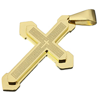 Colgantes de Cruces de acero inoxidable, chapado en color dorado, con el patrón de la letra, 27x40x4mm, agujero:aproximado 4x8mm, Vendido por UD