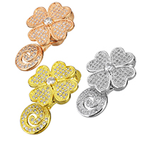 Brass Magnetic Clasp, Flower, plated, micro pave cubic zirconia Approx 