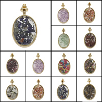 Gemstone Zinc Alloy Pendants, with Glass & Zinc Alloy, gold color plated, mixed Approx 