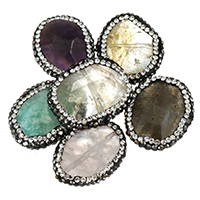 Clay Pave Beads, with Gemstone, natural, with rhinestone & mixed, 23-25x20-22x6-8mm Approx 1mm 