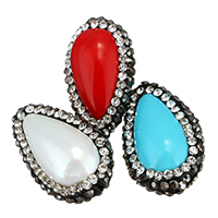 South Sea Shell Beads, Clay Pave, with South Sea Shell, Teardrop, natural, with rhinestone 13-15x22-24x9-11mm Approx 0.5mm 