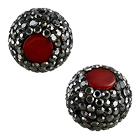Strass Ton befestigte Perlen, Lehm pflastern, mit Natürliche Koralle, mit Strass & gemischt, rot, 13-15x13-15x11-13mm, Bohrung:ca. 1mm, verkauft von PC
