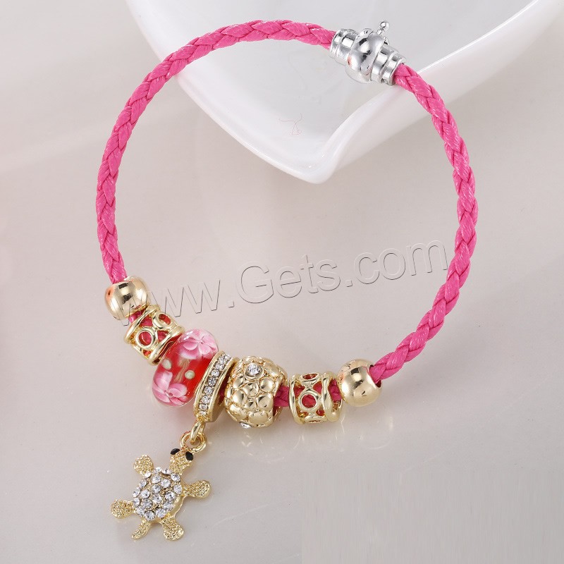 Lampwork Bracelets, leather cord, with Lampwork & Zinc Alloy, different length for choice & for woman & with rhinestone, more colors for choice, 170-210mm, 3Strand/Bag, Sold By Bag