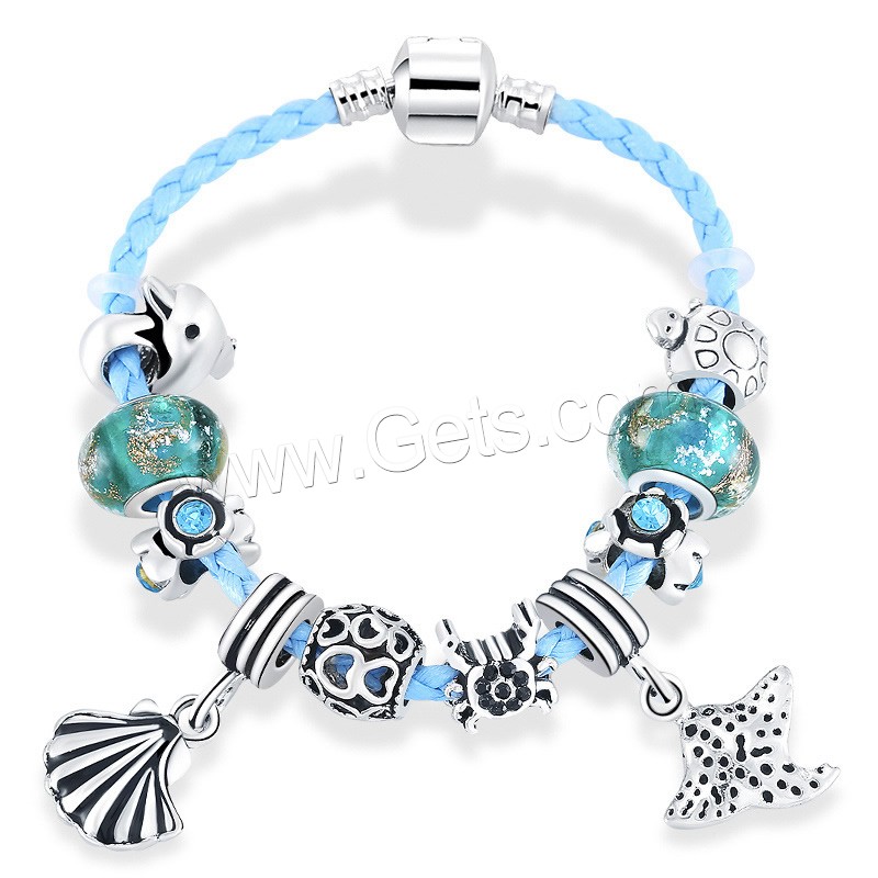 Lampwork Bracelets, leather cord, with Lampwork & Zinc Alloy, different length for choice & for woman & enamel & with rhinestone, 170-210mm, 3Strand/Bag, Sold By Bag
