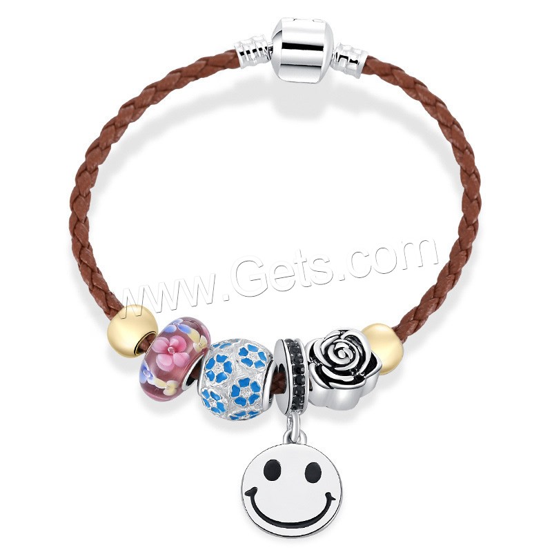 Lampwork Bracelets, leather cord, with Lampwork & Zinc Alloy, different length for choice & for woman & enamel, 170-210mm, 3Strand/Bag, Sold By Bag
