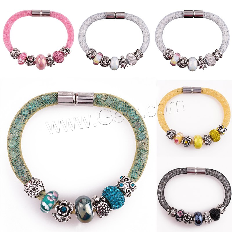 Lampwork Bracelets, Zinc Alloy, with Clay Pave & Gauze & Lampwork, plated, different length for choice & with rhinestone, more colors for choice, lead & cadmium free, 170-190mm, Sold By Strand