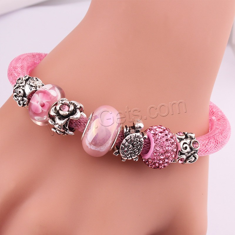 Lampwork Bracelets, Zinc Alloy, with Clay Pave & Gauze & Lampwork, plated, different length for choice & with rhinestone, more colors for choice, lead & cadmium free, 170-190mm, Sold By Strand
