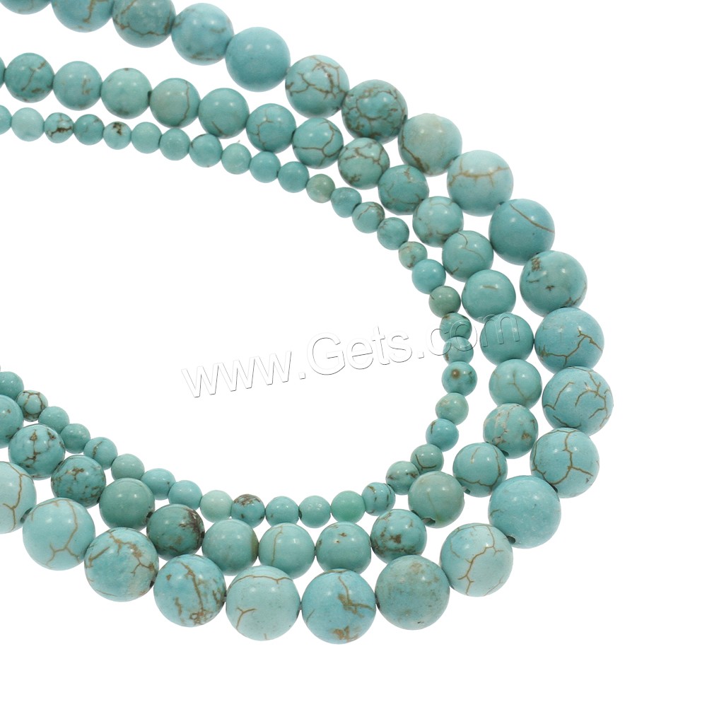 Perles en Turquoise naturelle, Rond, normes différentes pour le choix, Trou:Environ 1mm, Longueur:Environ 14.5 pouce, Vendu par brin