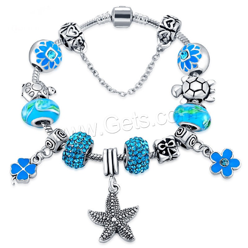 Lampwork Bracelets, Zinc Alloy, with Rhinestone Clay Pave & Lampwork, plated, different length for choice & for woman & enamel & with rhinestone, lead & cadmium free, 170-210mm, Sold By Strand