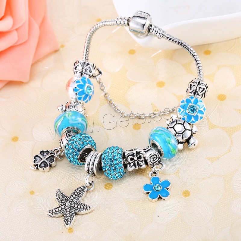 Lampwork Bracelets, Zinc Alloy, with Rhinestone Clay Pave & Lampwork, plated, different length for choice & for woman & enamel & with rhinestone, lead & cadmium free, 170-210mm, Sold By Strand